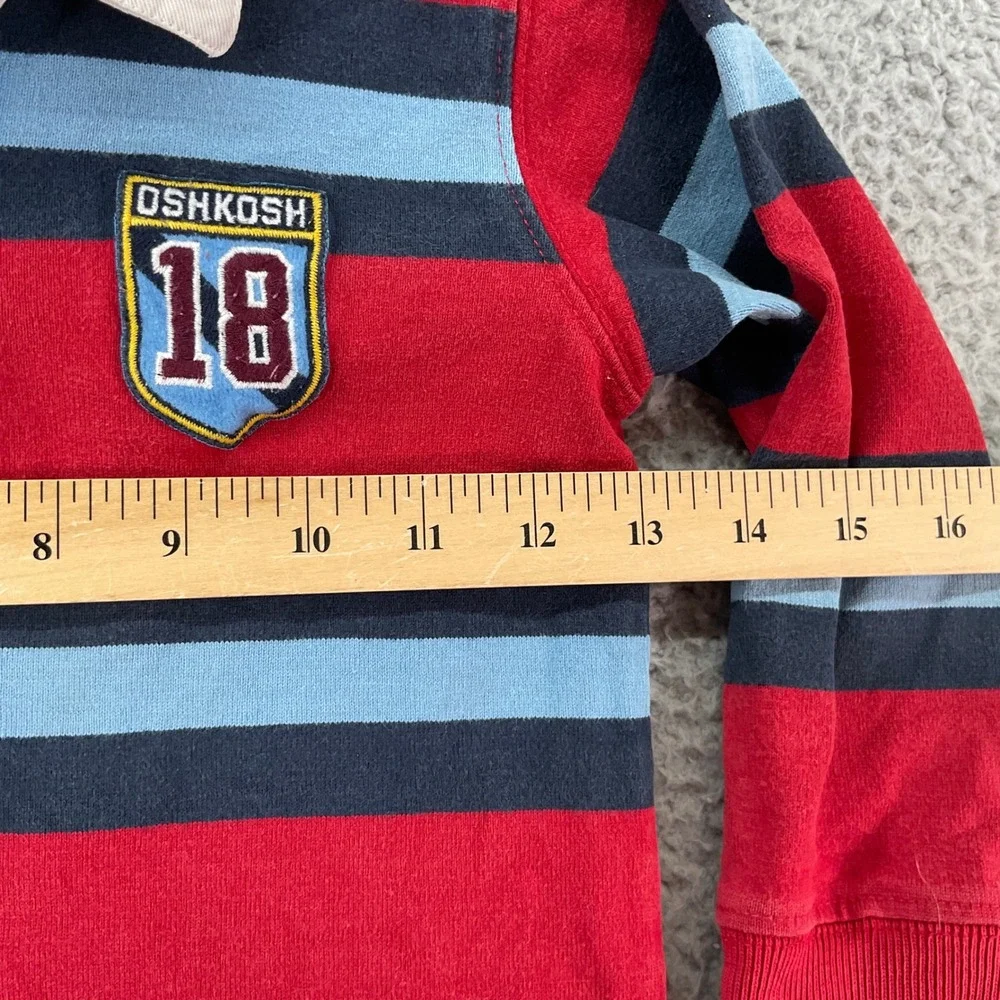 OshKosh Rugby Shirt Kids Size 4 Red Blue Striped Long Sleeve Varsity Sports 18